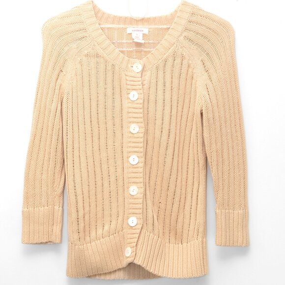 Sundance Sweaters - Sundance Cardigan Sweater Linen Cotton 3/4 Sleeve Knit Beige Yellow Size Small